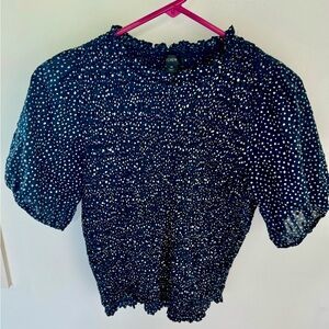 J.Crew Puff-Sleeve Textured Voile Smocked Top in Dot